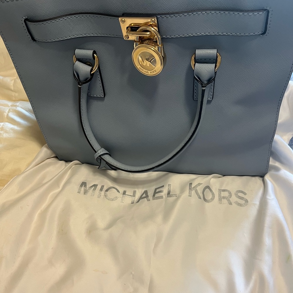 Michael Kors Large Hamilton Satchel Bag Light Blue